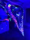 stretchy trippy eye decor triangular neon uv reactive glowing webbing stretch event décor for festivals, psytrance, sensory rooms, raves, DJs & more!