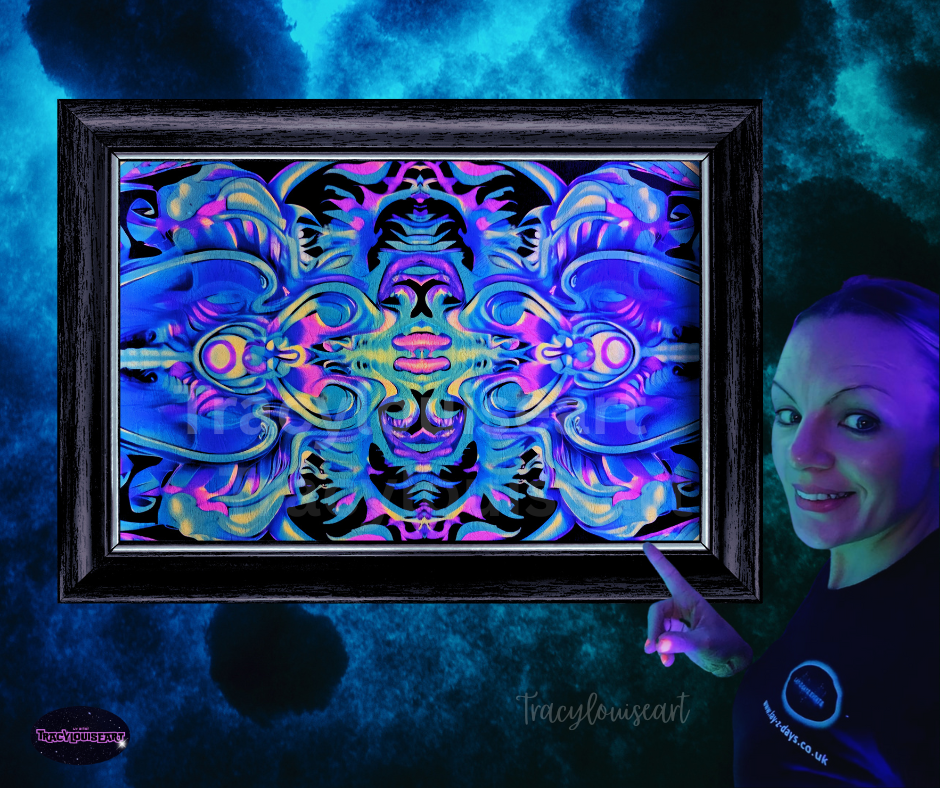 Psychedelic trippy UV poster art glowing at blacklight party glow in the dark wall posters