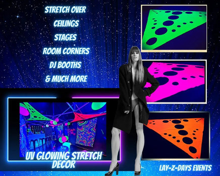 Uv reactive stretch event triangular decor, Blacklight party , Glow party