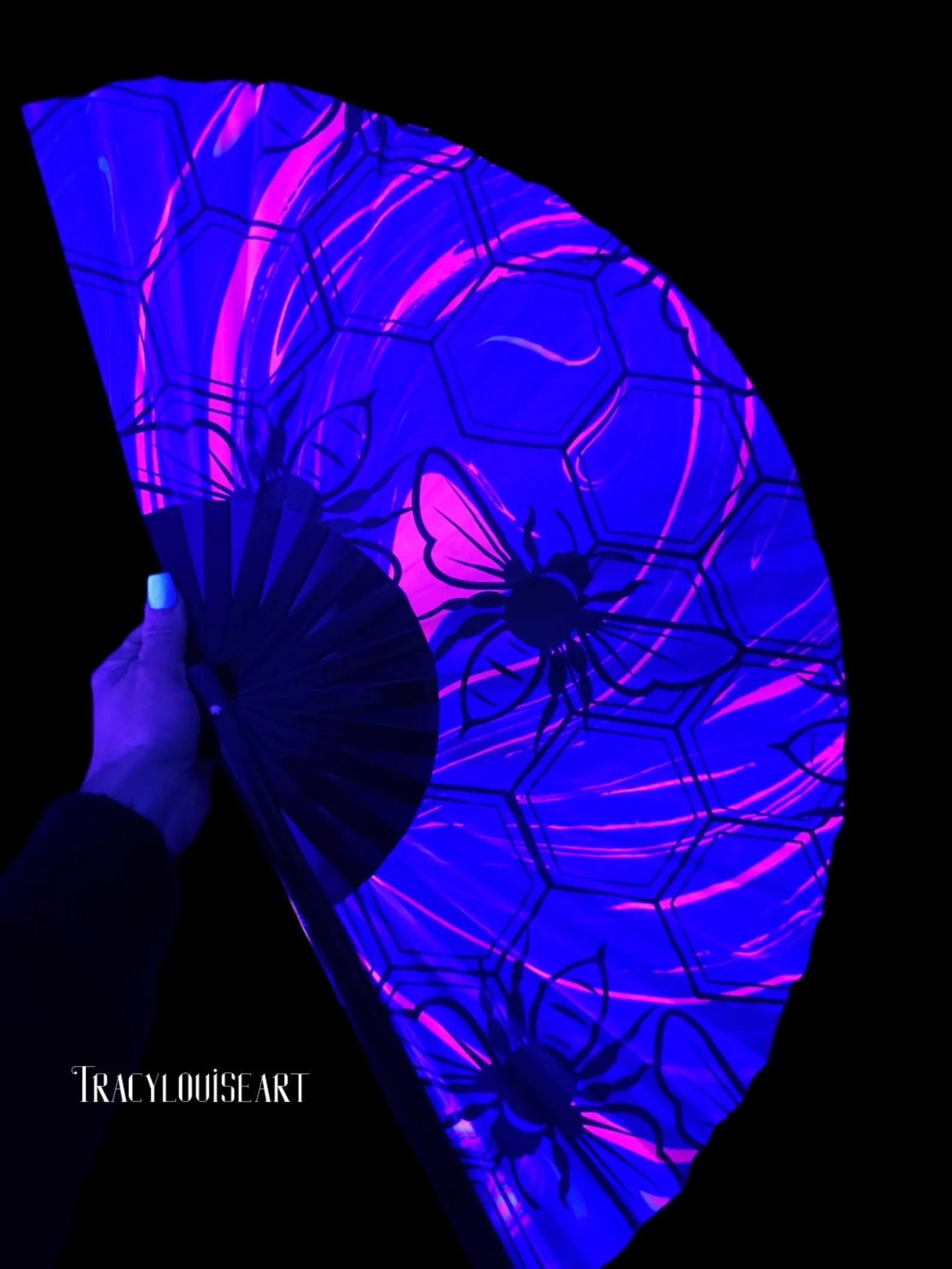 uv blacklight neon hand fan for festivals raves party accsessory