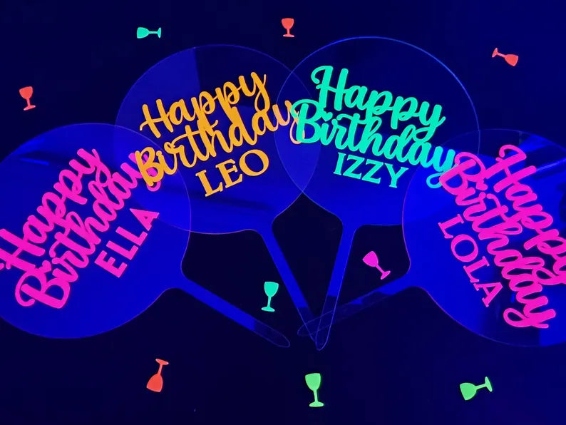 personalised uv glow neon cake topper
