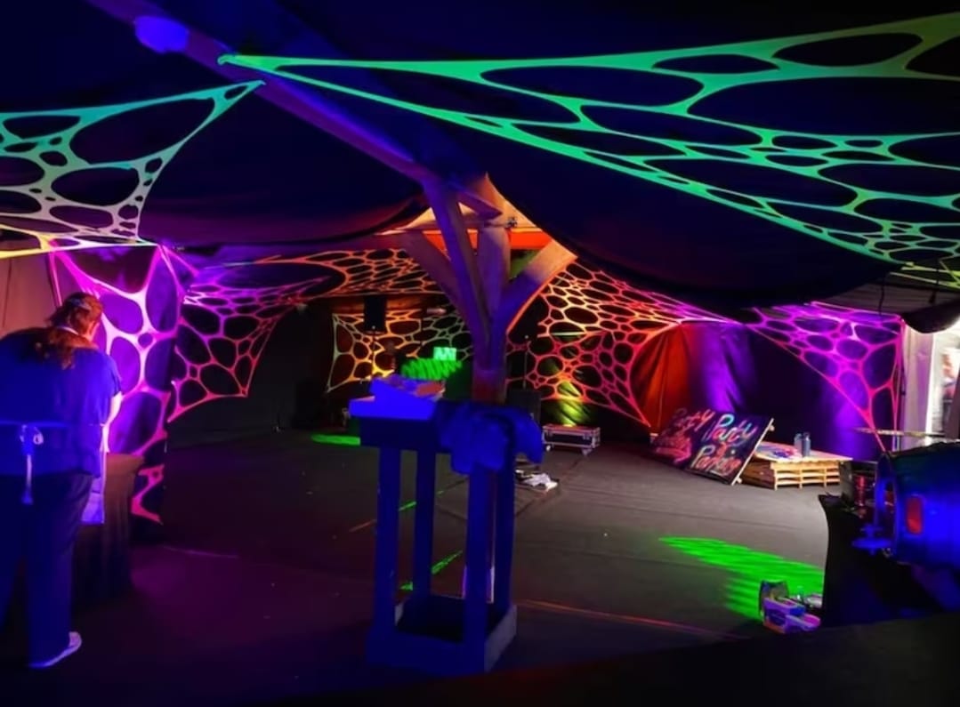 Uv decor stretch neon event decoration tapestry webbing for ceilings & walls
