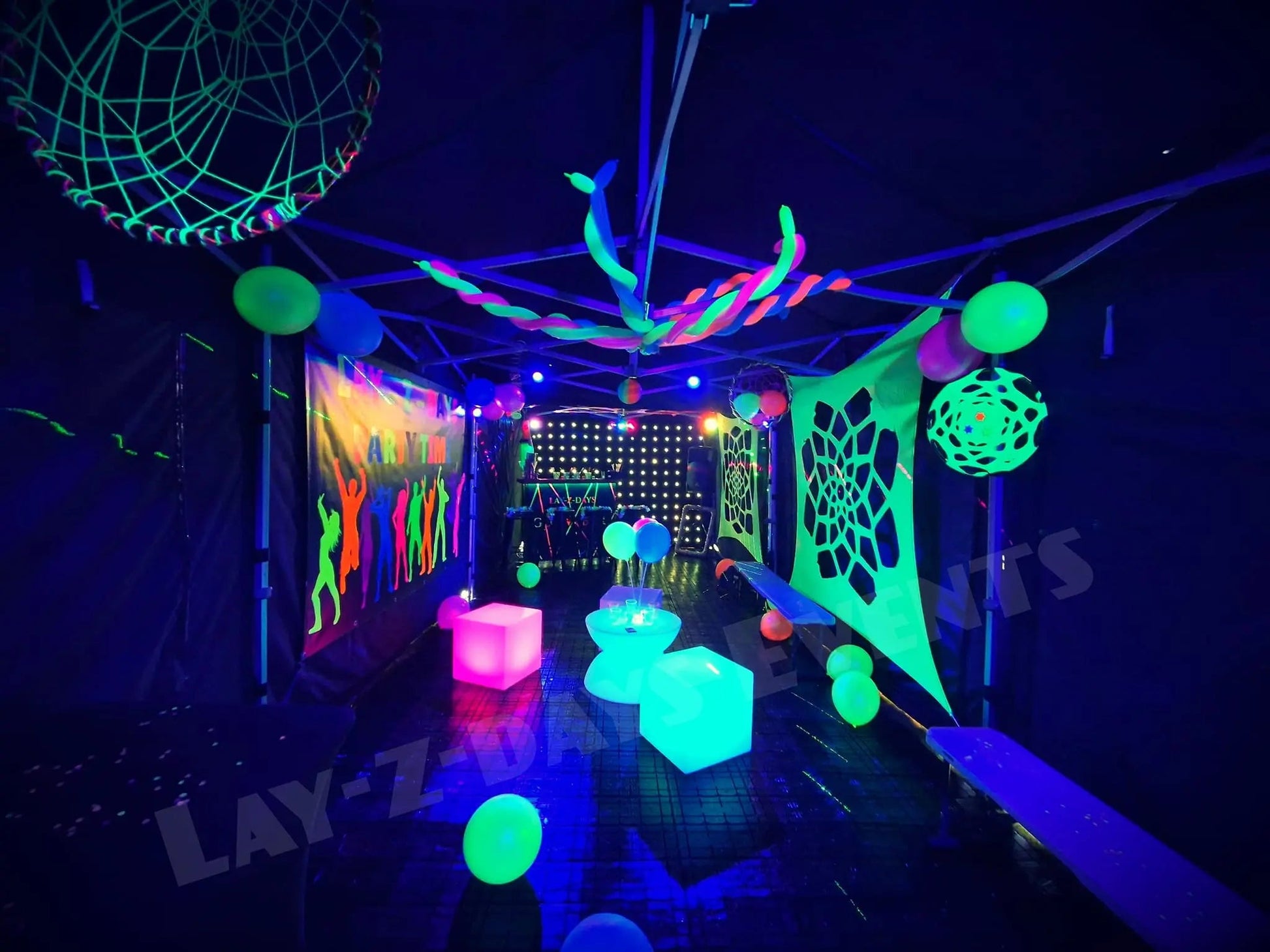 UV Disco Glow party tent décor theme £65 - Lay-z-days Event's™UV Disco Glow party tent décor theme £65