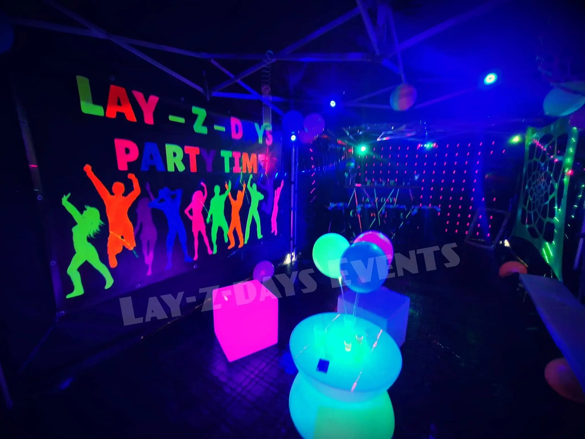 UV Disco Glow party tent décor theme £65 - Lay-z-days Event's™UV Disco Glow party tent décor theme £65