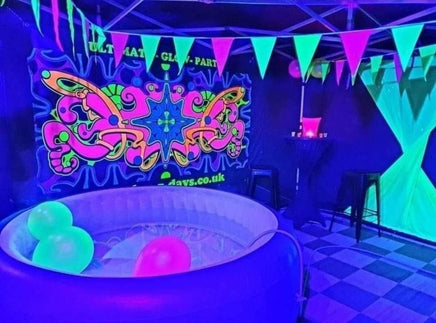 Uv Neon Glow in the dark Party backdrop & stand hire