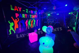 Uv Neon Glow in the dark Party backdrop & stand hire, Uv Neon Glow in the dark Party people backdrop & stand hire