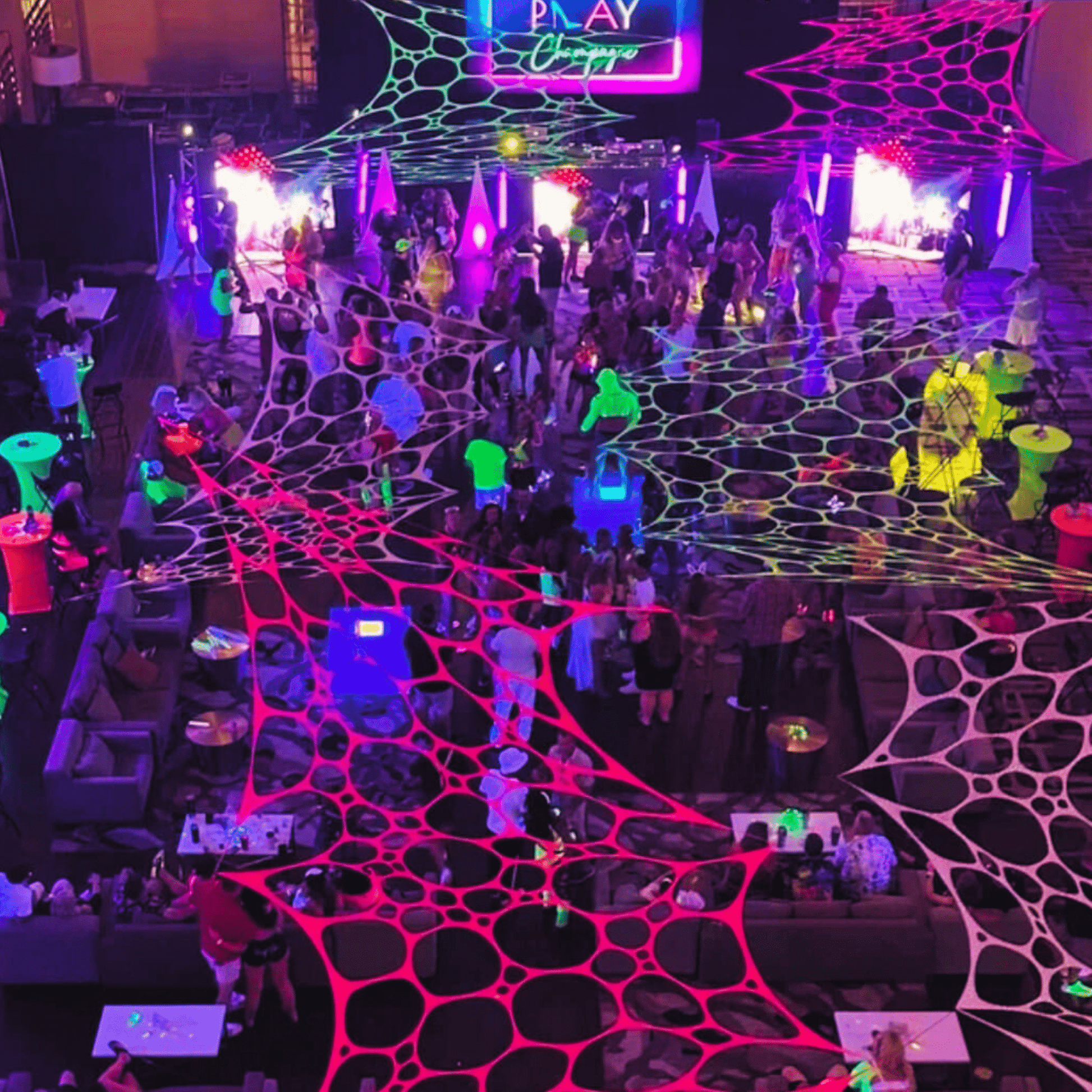Uv decor stretch neon event decoration tapestry webbing for ceilings & walls