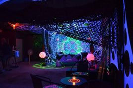 Uv Psychedelic Glow in the dark Backdrop & stand hire