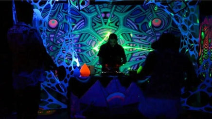 UV Psychedelic Glow in the dark Backdrop & stand hire. UV Psychedelic Glow in the dark Backdrop & stand hire