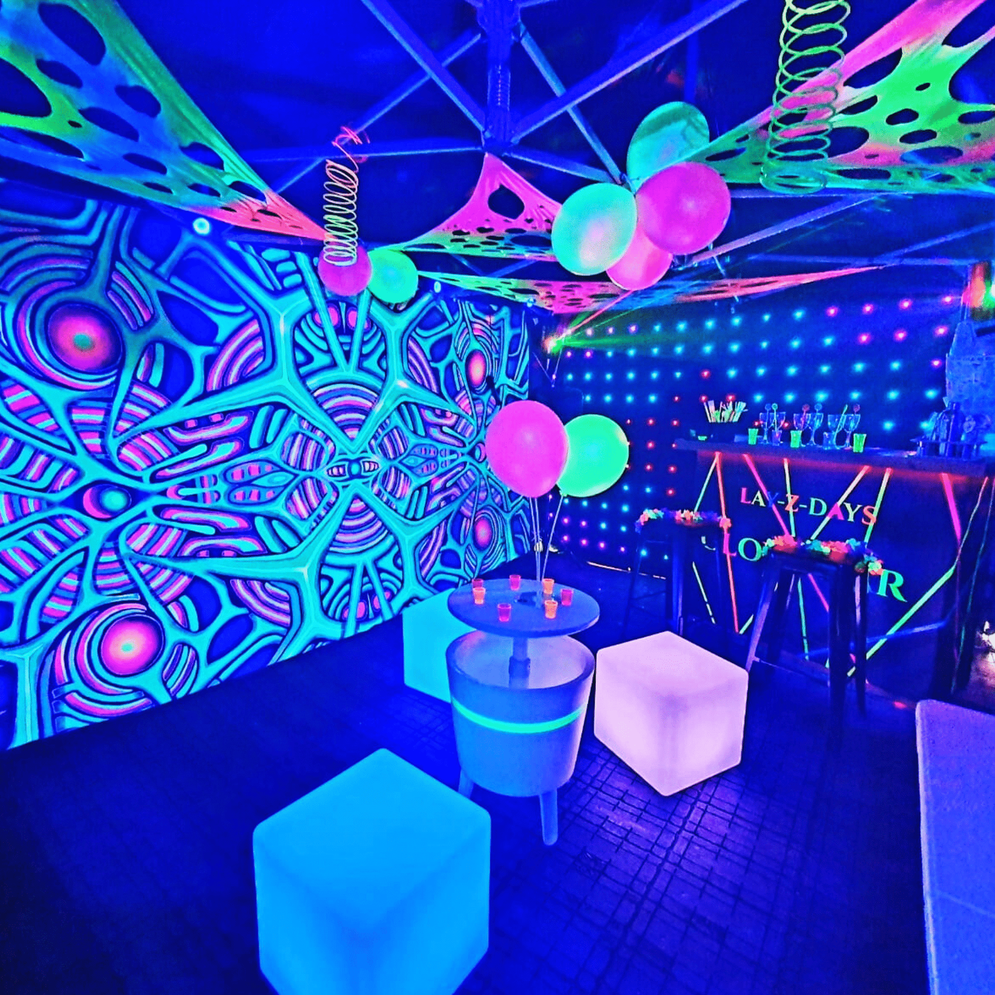 UV Psychedelic Glow in the dark Party tent decor theme In Telford Shropshire.