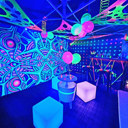 UV Psychedelic Glow in the dark Party tent decor theme In Telford Shropshire.