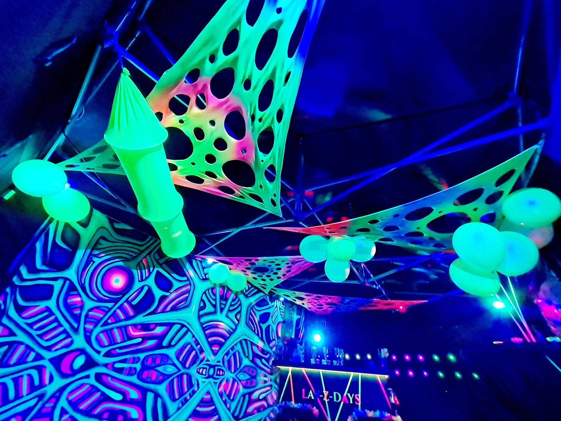 UV Psychedelic Glow in the dark Party tent decor theme In Telford Shropshire.