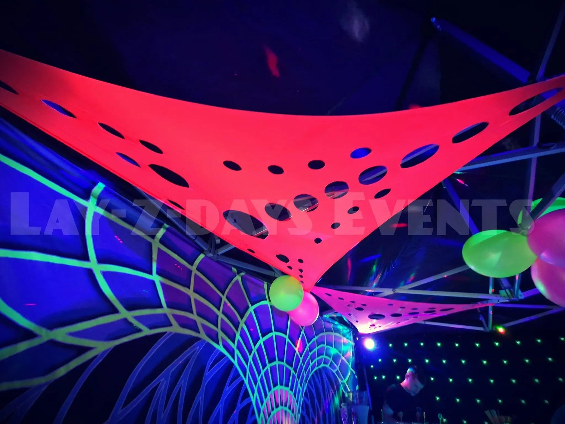 UV RAVE CAVE Party Tent HIRE Décor Theme - Lay-z-days Event's™UV RAVE CAVE Party Tent HIRE Décor Theme